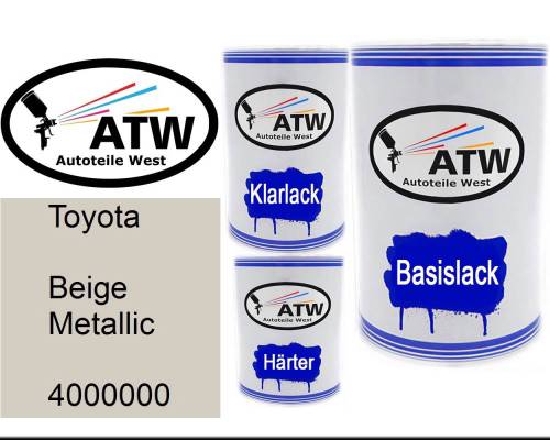 Toyota, Beige Metallic, 4000000: 500ml Lackdose + 500ml Klarlack + 250ml Härter - Set, von ATW Autoteile West.